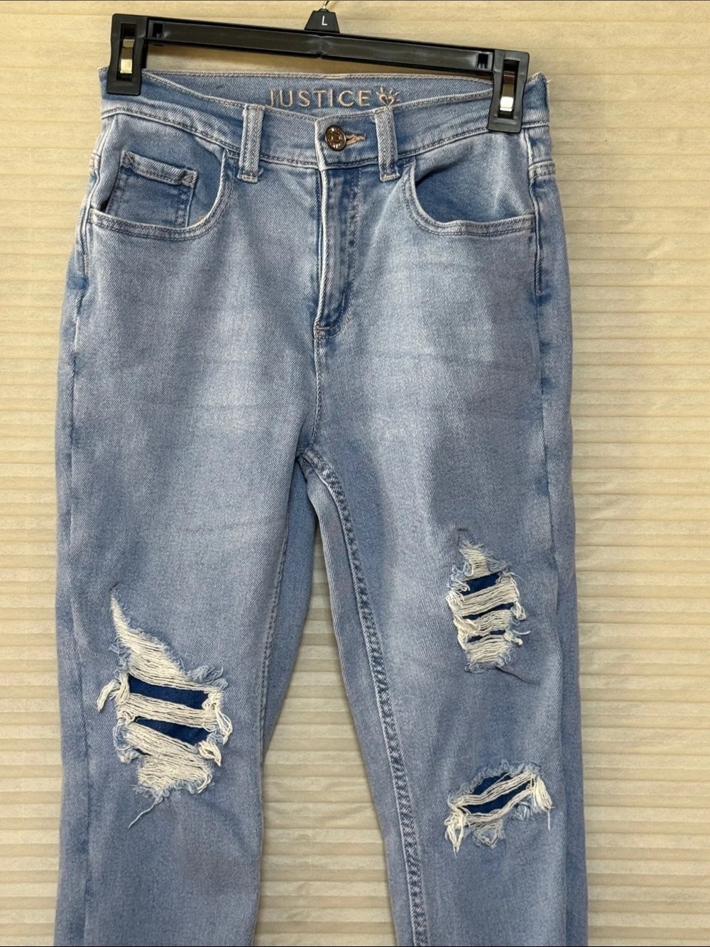 Justice Light Wash Ripped Skinny Jeans size 14 child